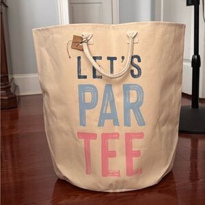 Mud Pie Canvas Tote with Blue and Pink Accents